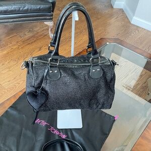 Betsey Johnson black sparkly canvas vegan purse